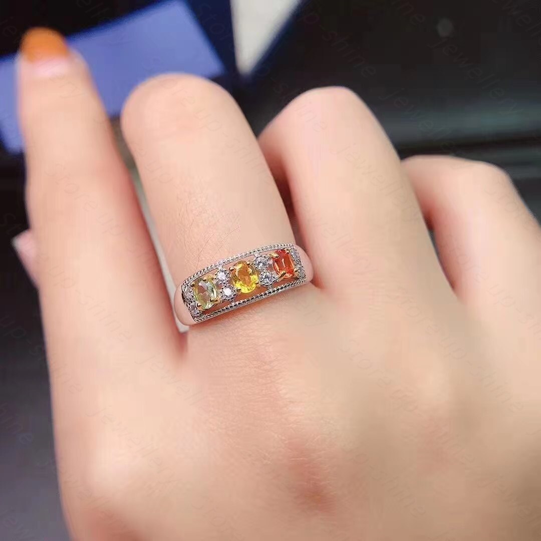 Anillo de zafiro de color Natural, anillo de plata 925 para mujer, atmósfera simple y estilo largo fluido