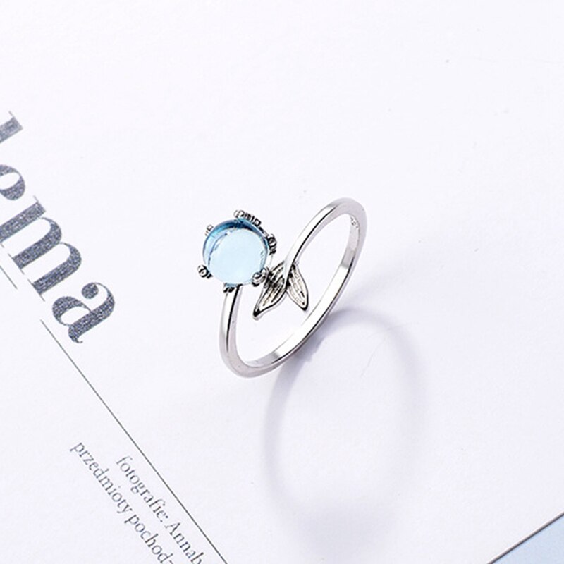Japan En Zuid-korea Zilveren Kleur Blauw Crystal Mermaid Bubble Open Ringen Voor Vrouwen Creatieve Mode-sieraden Кольцо Женское