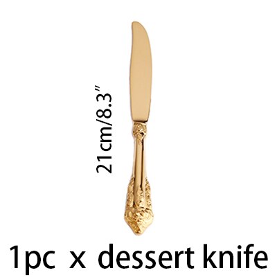 1pc Hochzeit Besteck GoldenVintage Messer Gabel Löffel Edelstahl Gold Geschirr einstellen Westlichen retro Weihnachten Geschirr: 21cm Nachtisch Messer