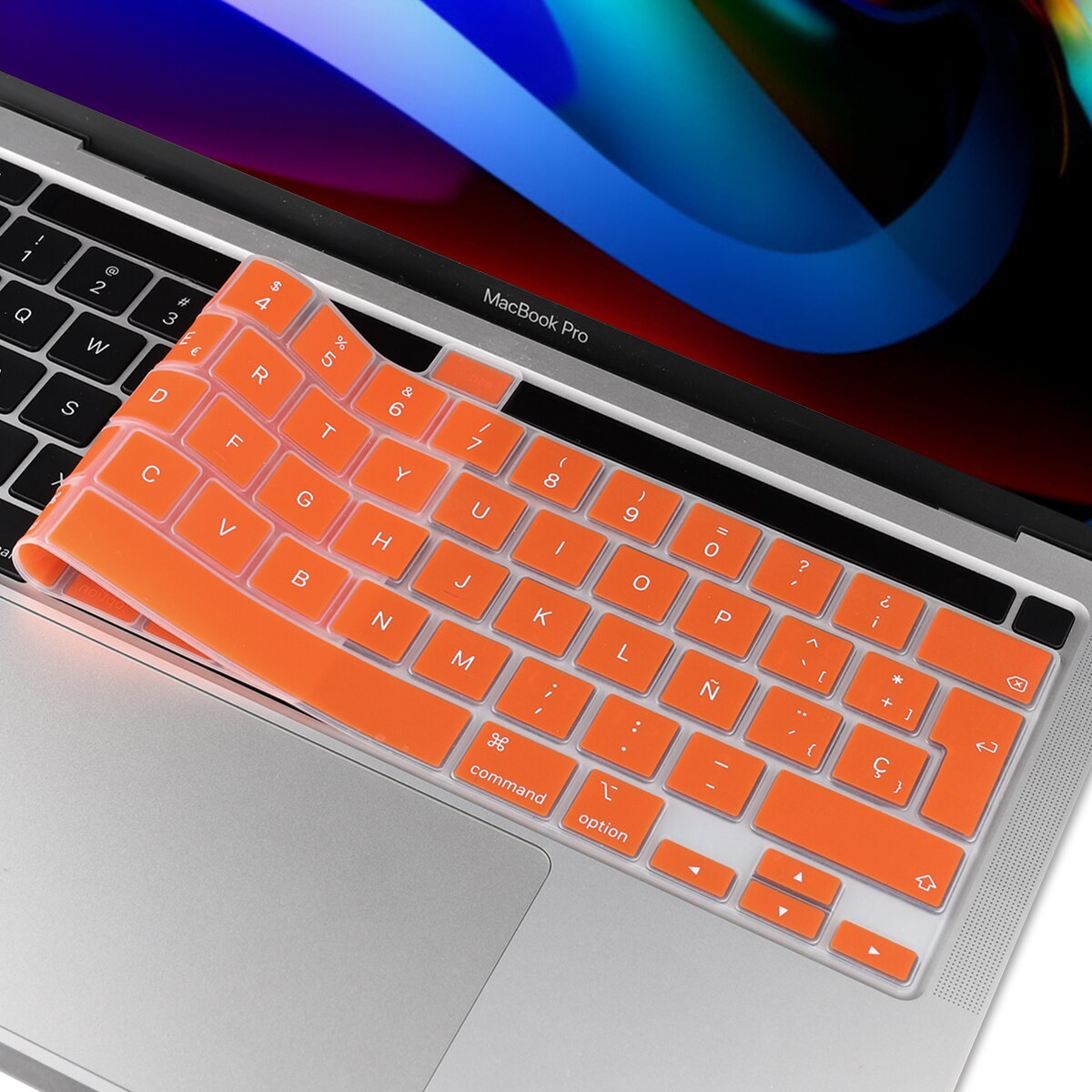 För macbook nyaste pro 13 a2251 a2289 a2338 m1 pro 16 tum  a2141 eu ryska spanska engelska tangentbordsfodral silikonskal: Orange