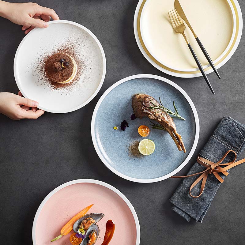 Assiette à steak et à dessert, ensemble de plats de cuisine occidentale de couleur nordique, assiette à pâtes pour restaurant de célébrité
