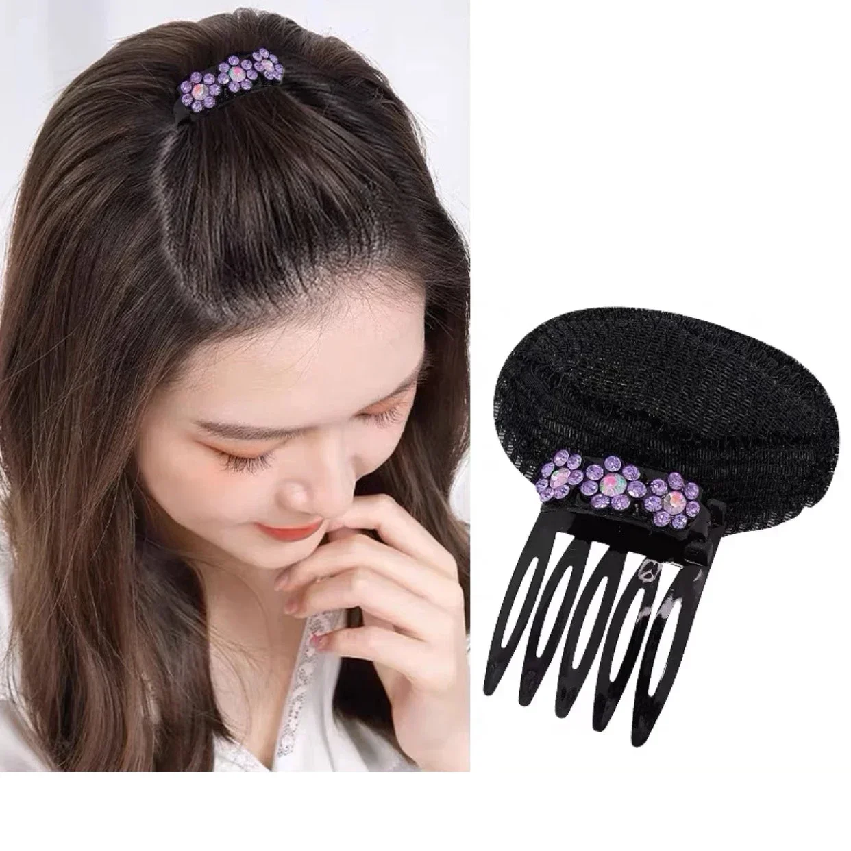 Rhinestone Puff Hair Head Cushion Invisible Fluffy Hair Pad Sponge Clip Bun Bump Volume Hairs Base For Women Hair Accessory: Pink