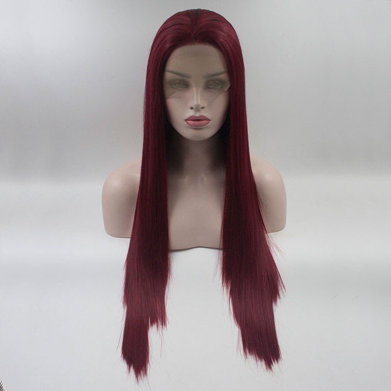 Cabello sintético rojo Bombshell Vino oscuro 13*3, peluca con malla frontal recta, pelo de fibra resistente al calor, pelucas de cabello Natural para mujer