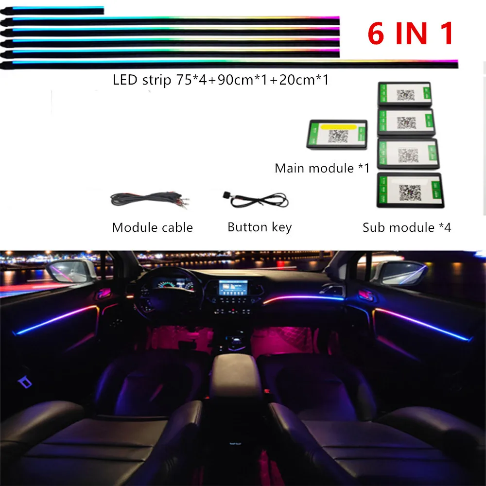 Universal- Symphonie Auto Umgebungslichter 64 RGB Auto Innenraum Acryl Lichtleiter Fiber Optik Auto Dekoration Atmosphäbetreffend Licht 18 in 1: 4300 Karat Weiß gelb