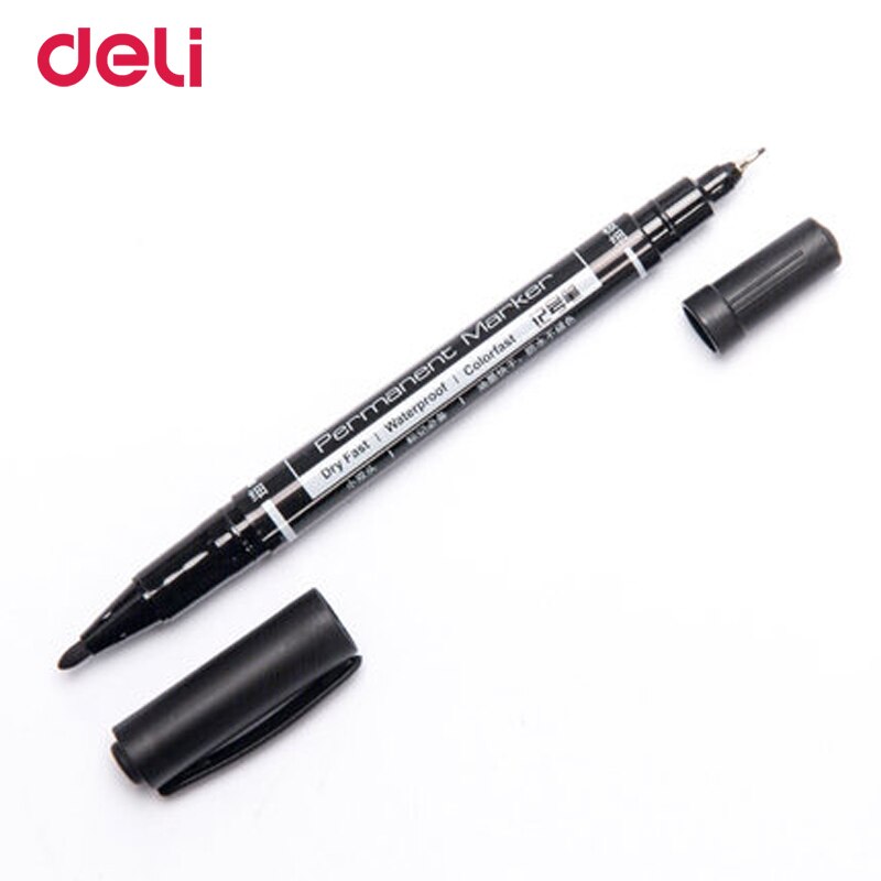 Deli 12 stuks gekleurde dual tip 0.5/1mm snelle droge permanente teken marker pennen stof metalen fineliner voor tekening