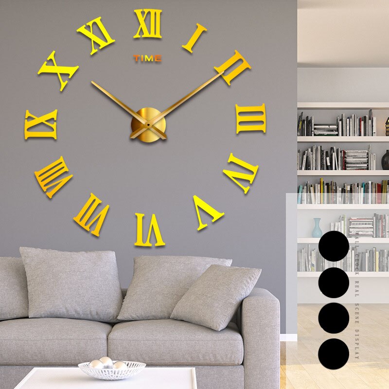 STICKER WALL Watch Clock stickers super large mirror acrylic DIY clock Roman living room bedroom wall mounted clock