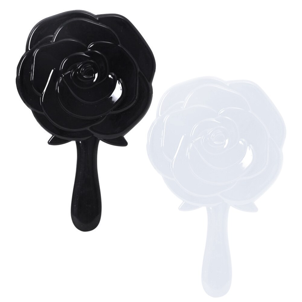 2pcs Travel Handheld Mirror Portable Vanity Mirror Rose Shape Mirror Black White