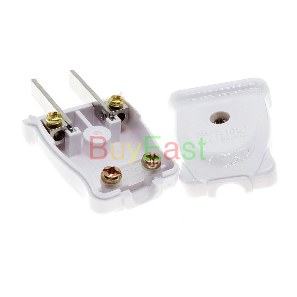 US, Canada 2-Flat Pin DIY Main Power Plug AC100~250V 10A White Color