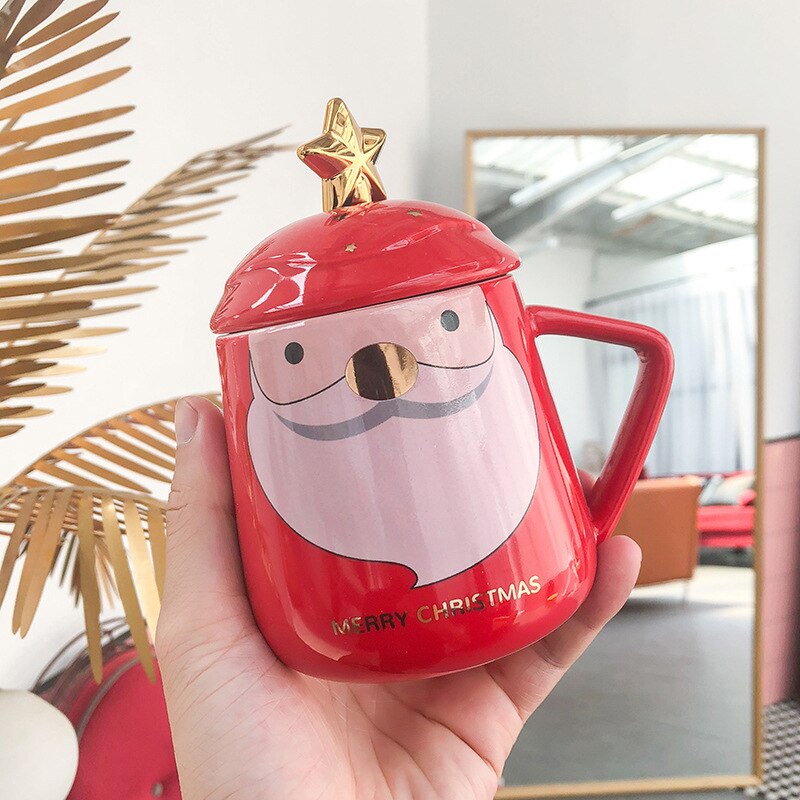 Jul keramiske krus kaffekrus med lokk skje søt kopp kontor tekopp drinkware pepperkake mann jul: Stil 4