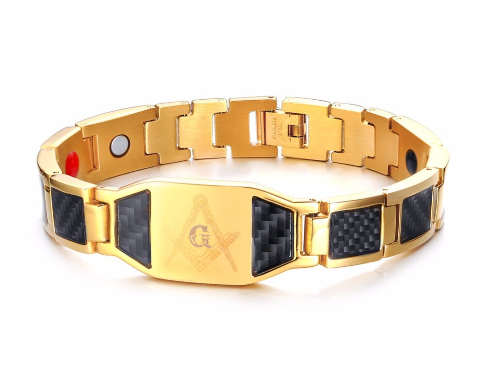 Beliebte Männlichen Jewelrys Freies Mason Armbinde Edelstahl mit Kohlenstoff magnetisch Freenmason Armreif Armbänder