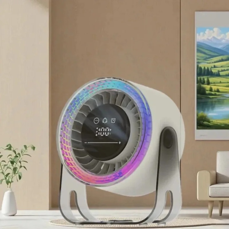 XIKCU Adjustable Gears Fan Portable Wall Hanging Fan with Colorful Lamp Intelligent Temperature Control Digital Display Fan
