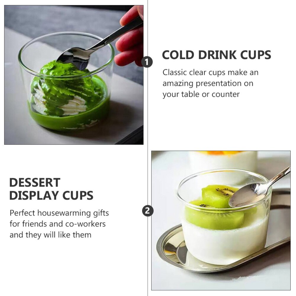 2pcs Glass Tableware Fruit Dessert Yogurt Cups Kitchen Transparent Yogurt Cups