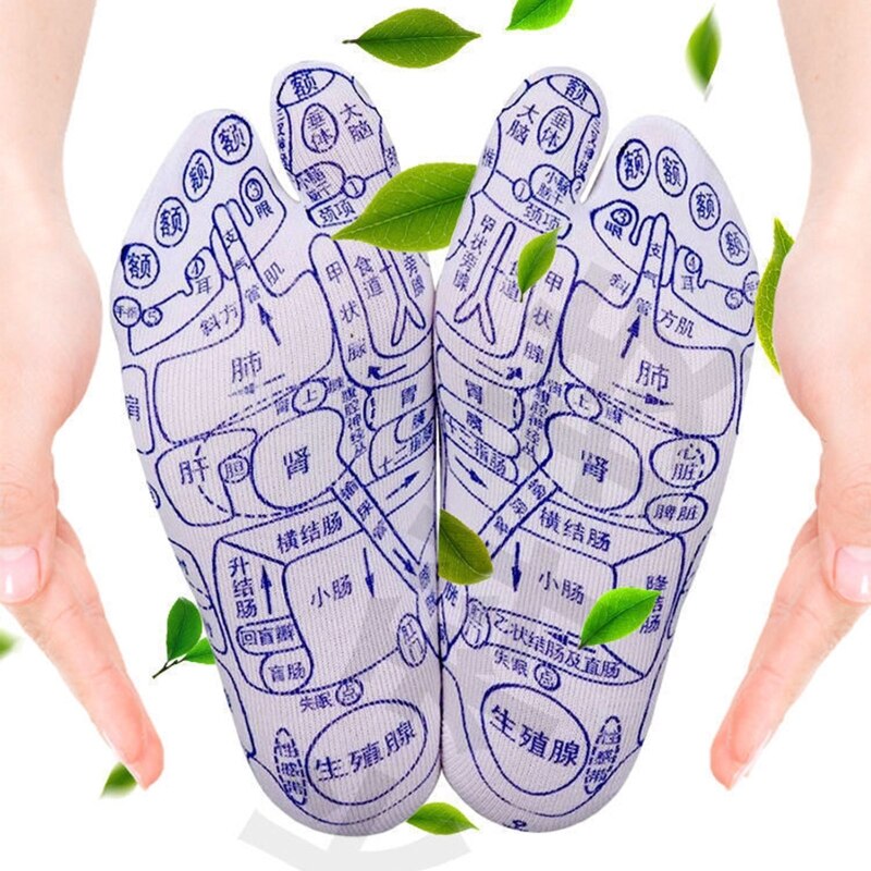 Femmes Hommes Acupression Réflexologie Chaussettes 2 Bout Fendu Massage des Pieds Soulagement De La Douleur Méridien Bonneterie avec Points D&#39;acupuncture Graphique