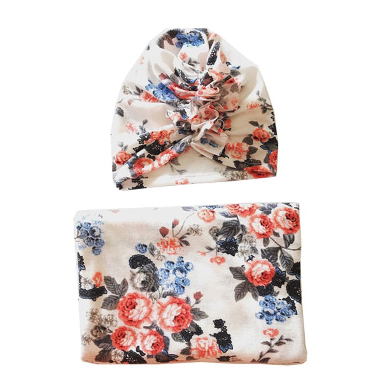 2 pièces/ensemble -né bébé recevant couverture bandeau/chapeau coton lange d'emmaillotage serviette 57BF: 11-90X90cm