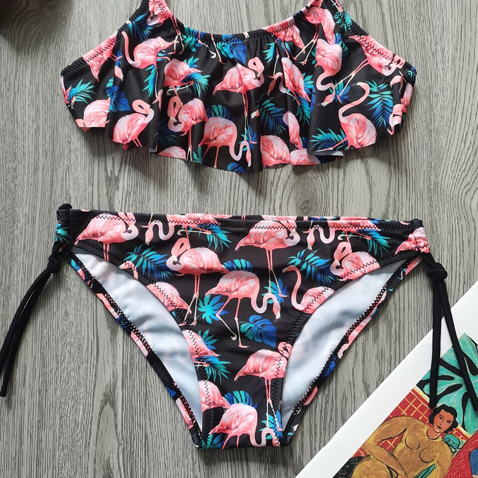 7-14 Year Flamingo Girl Swimsuit Kids Flounce Two ... – Grandado