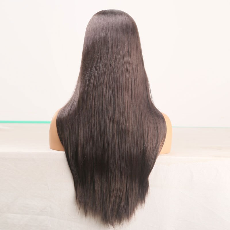 Bombshell Dark Brown Silky Straight Synthetic Hair Wig Glueless Heat Resistant Fiber Hair Middle Parting For Women Wigs
