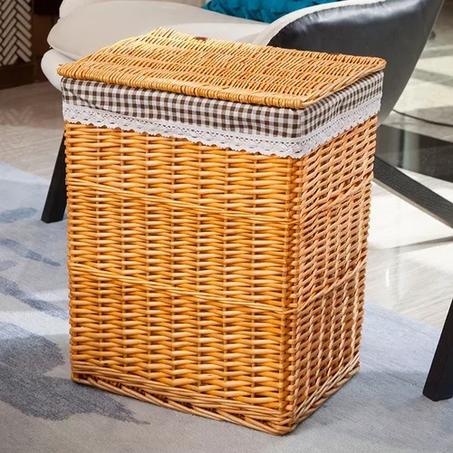 Rattan-Wäschekorb mit großem FassungsvermöGen – Aufbewahrung aus Weinrebengeflecht mit Deckel, einfacher und eleganter Organizer für schmutzige Kleidung für zu Hause: XXL / MULTI