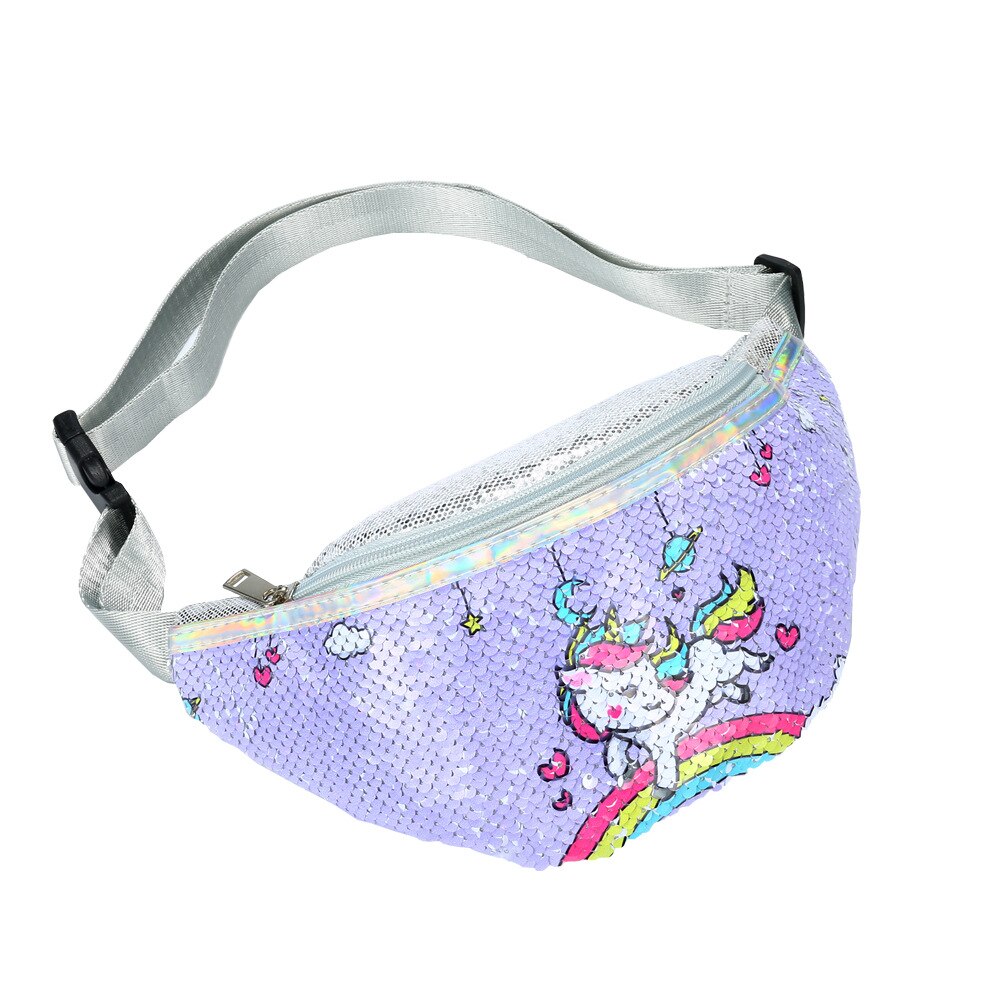 Sequin taille sac femmes bande dessinée Fanny Pack enfants filles téléphone poitrine sac portefeuille ceinture sac mignon taille Packs: purple