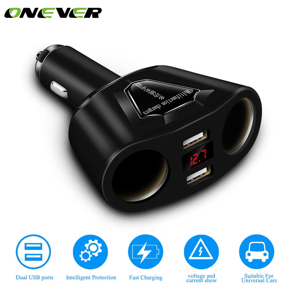 120W 2 Port Cigarette Lighter Sockets Power Adapter With 3.1A Dual USB Car Charger And Current Volmeter Display For Phone GPS