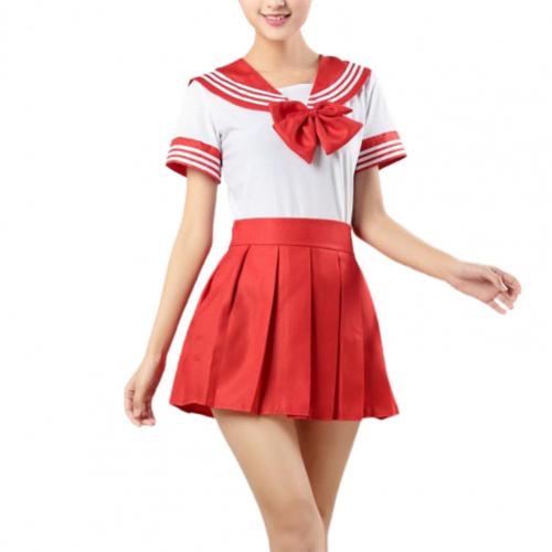 Falda JK de estilo básico antiarrugas, traje de uniforme escolar alto para deportes Meet, siete colores: Rojo