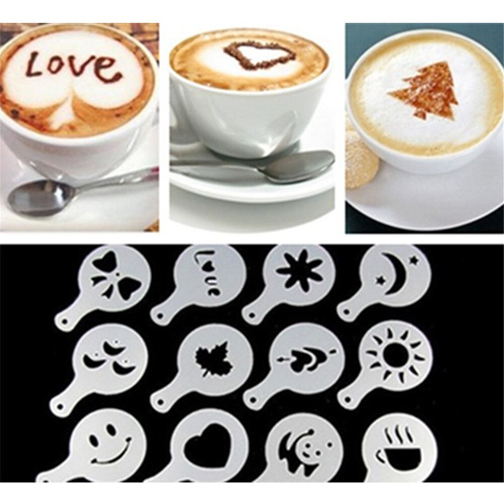 Plantillas de café con pulverizador de espuma, plantilla para decorar café, pastel, dibujo de café, molde de capuchino, herramientas de tamiz en polvo, 16 Uds.
