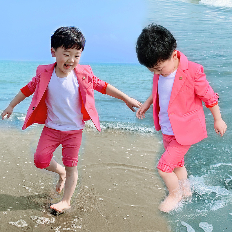 Spring Children's Suit Set Flower Boys British Handsome Wedding Party Costume Kids Blazer Pants 2pcs Outfits