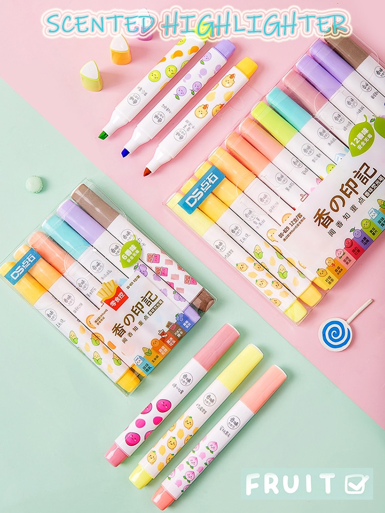 Andstal 12 Farben DUFT Jumbo Textmarker Kuli-einstellen Aroma Weiche Fluo Leuchtstoff Farbe textmarker schule Text Marker surligner