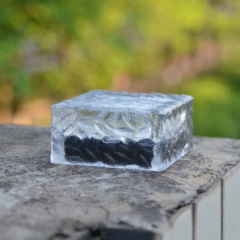 Lumière de jardin de pavé de brique de verre (1 unité), 4 Led, lumière solaire imperméable de roches carrées de glace pour la cour carrée extérieure de route de chemin, guerre