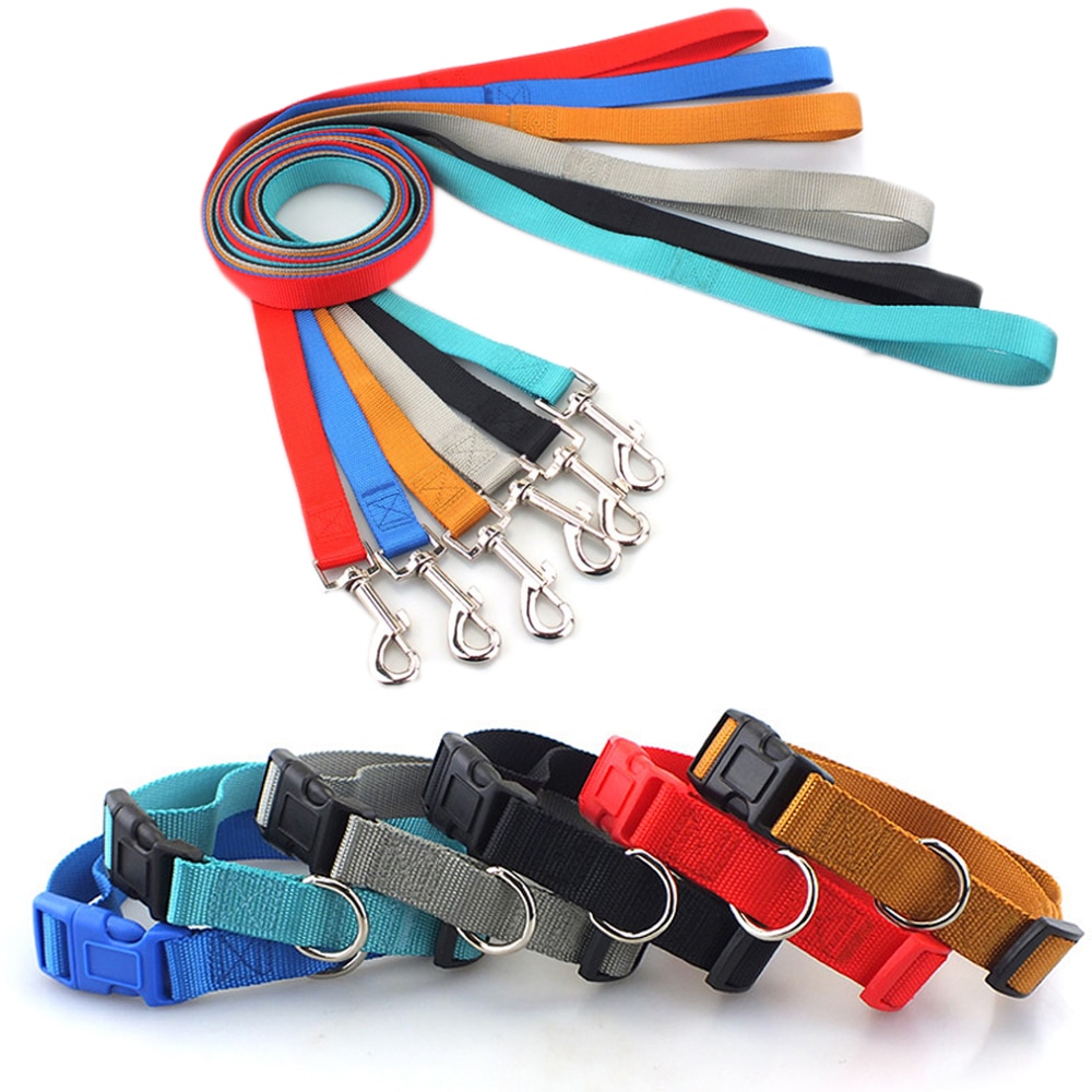 Klassiskt solid hundhalsband för hundar i nylon för små medelstora hundar kan matcha koppel och sele med snabbsnäppspänne