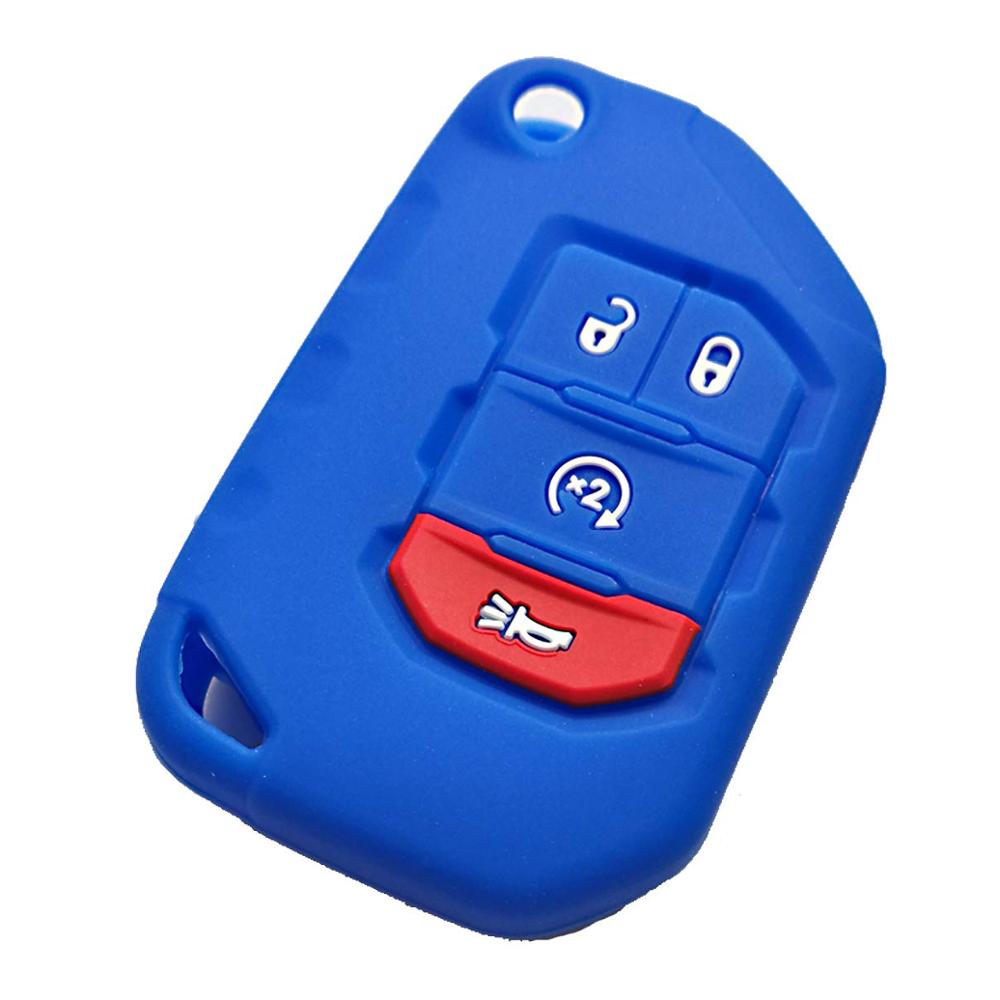 Silicone Cover Case Holder Remote Bag Protector for Jeep Wrangler JL Gladiator JT 4-Buttons Flip Key Fob: Blue