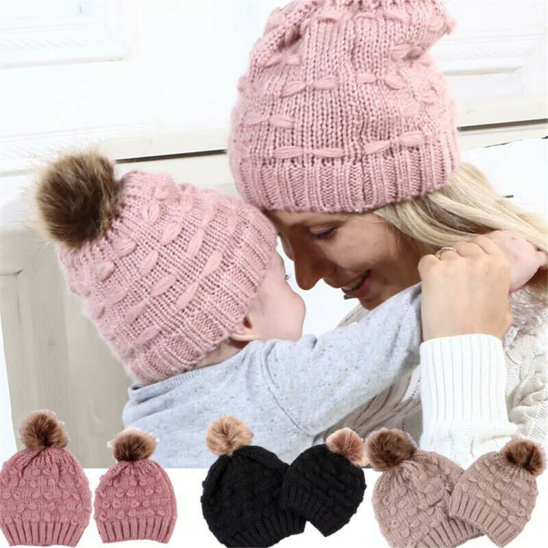 2pc mamma låve strikket ull hatt baby vinter varm hette pompom boble lue hattemaker baby strikk soild bomull blanding kvinner varm vill søt