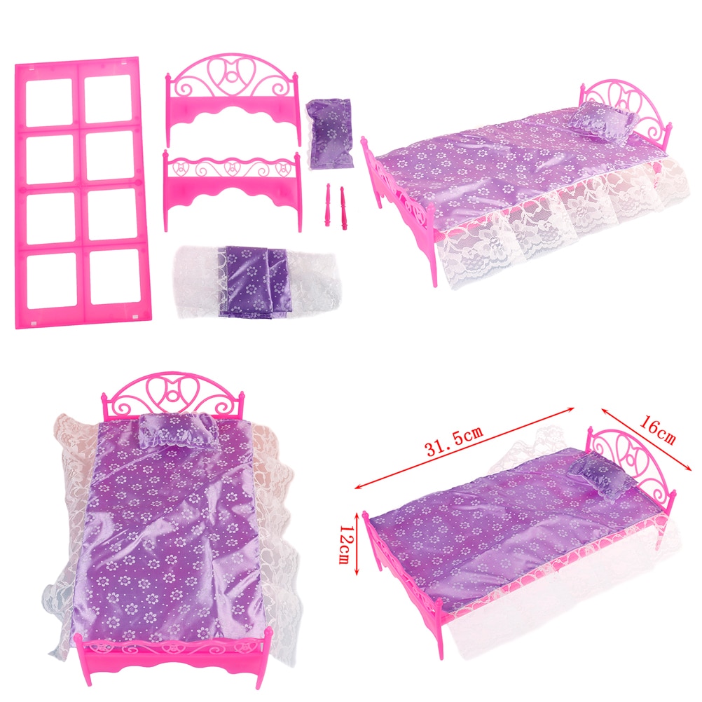 Plastic Bed Slaapkamer Meubels Voor Poppen Poppenhuis Meubels Roze Kleur Speelgoed Voor Kinderen Pop Pretend Play Toy