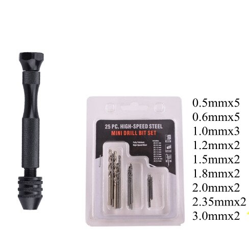Mini Micro Aluminum Hand Drill With Keyless Chuck HSS Steel Twist Drill Bit Woodworking Drilling Rotary Tools Hand Drill Manual: E