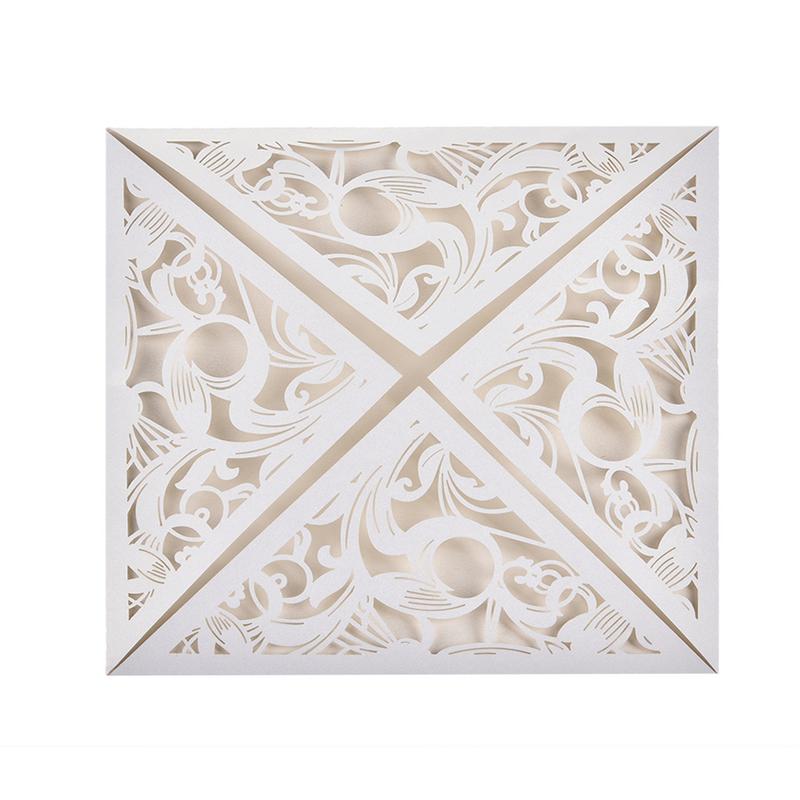 10pcs/lot European Square White Invitation Card For Wedding Delicate Carved Lace Wedding Invitation Cards With Bowknots