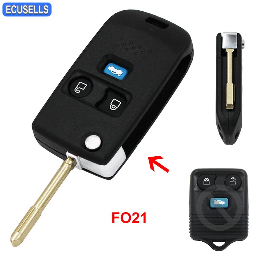 Folding Flip 3 Button Remote Car Key Shell Case Housing for Ford Transit MK6 2000 2001 2002 2003 2004 2005 2006 FO21 Uncut Blade