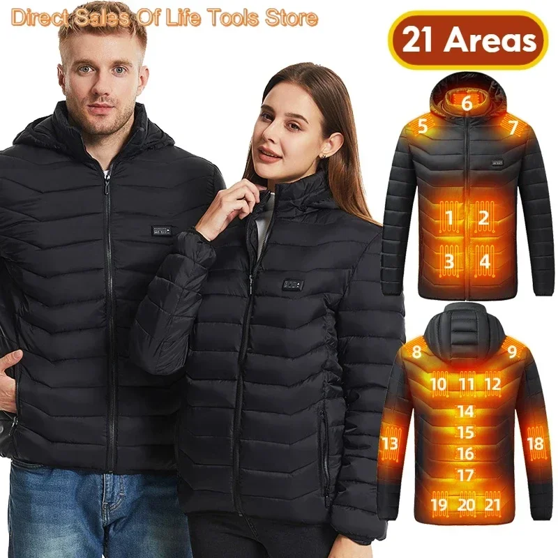 21 Areas Heated Jacket Men Women USB Electric Heated Clothes Camping Warming Self Heating Vest Hiking thermal hunting Coat
