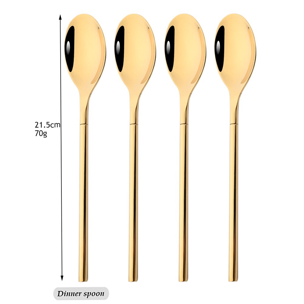 Drmfiy 4/16pcs Noir Ensemble de Vaisselle Couteaux Fourchettes Cuillères Couverts En Acier Inoxydable Couverts Couverts Cuisine Vaisselle: Gold Spoon 4pcs