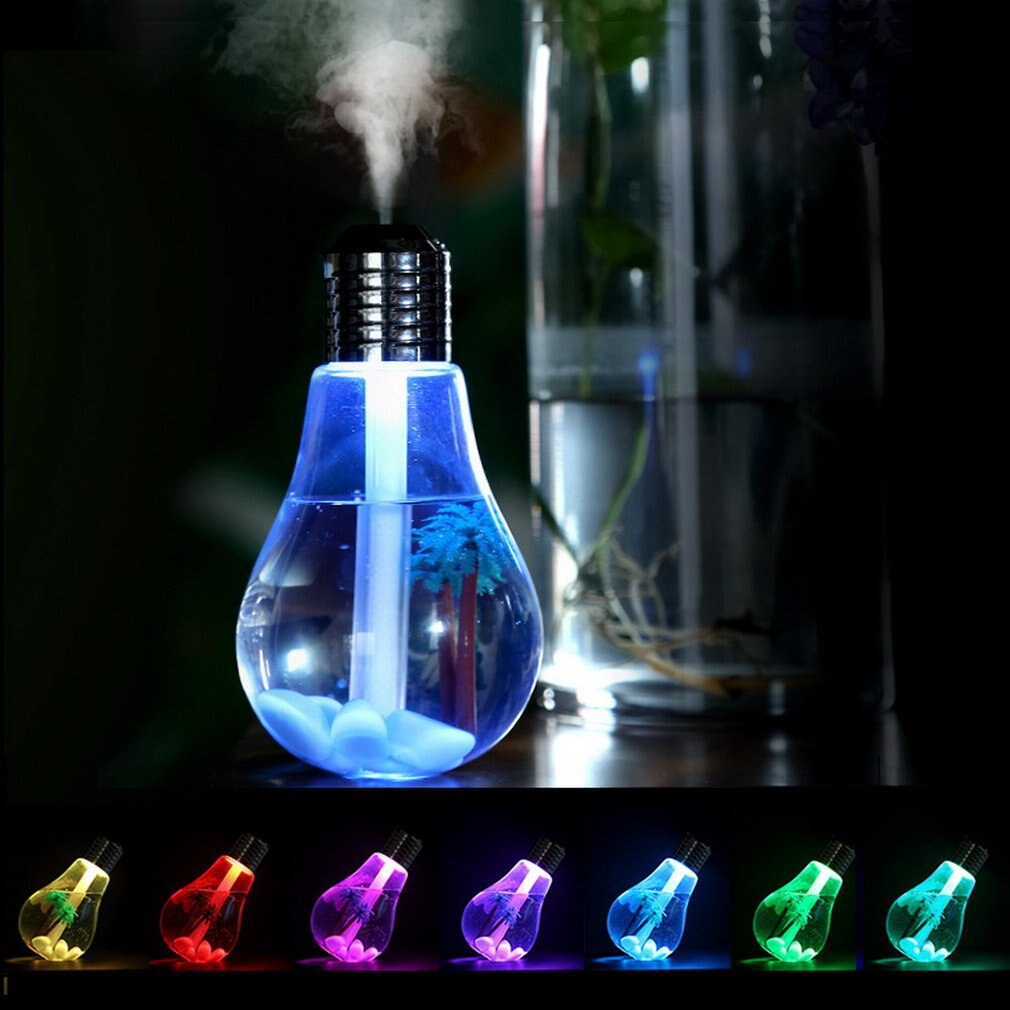 Bulb Humidifier 400ml USB Air Humidifier Colorful LED Night Lamp Essential Oil Diffuser for Home Office