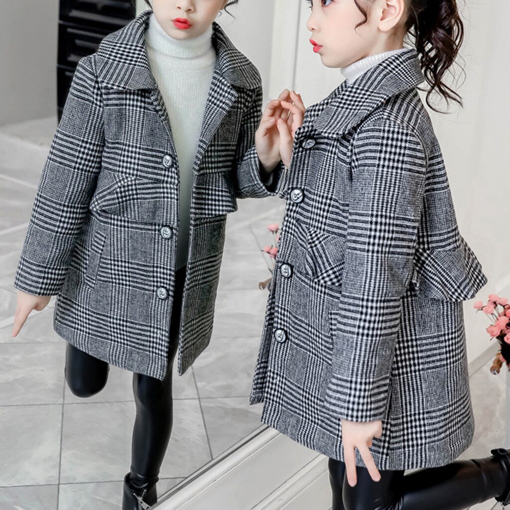 Winter kindermeisjes lange mouw jas geruite omslagkraag casual kinderjas bovenkleding kleding jassen voor meisjes