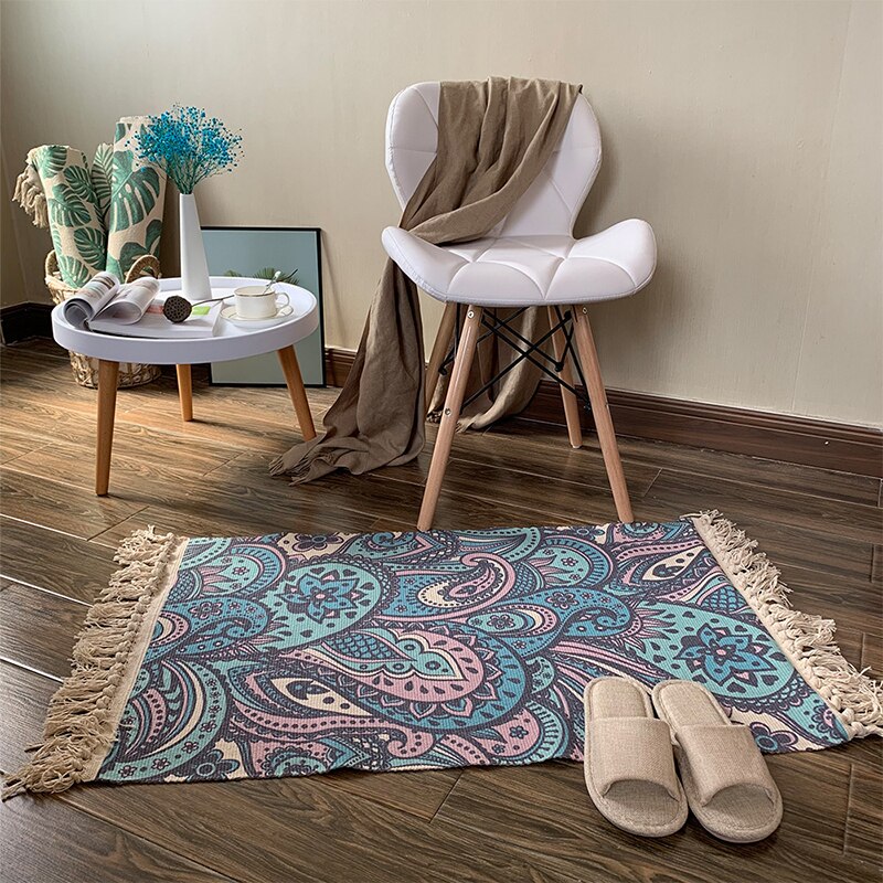 Boheme håndvævet bomulds tæppe kvast sengetæppe geometrisk gulvmåtte print område tæppe til stueindretning: 4
