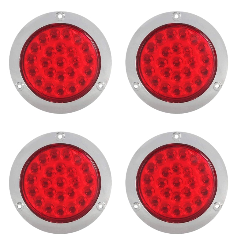 4 Pack Round Led Trailer Tail Lights Red 24 Led Flange Mount Waterproof Chrome 4 Inch Brake Stop Turn Lights: Default Title