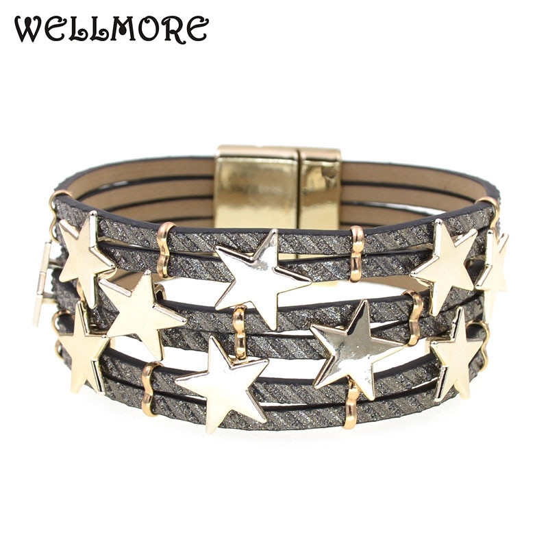 WELLMORE, pulsera de mujer a la , pulseras de cuero para mujer, pulsera de Metal stra, joyería de para mujer,