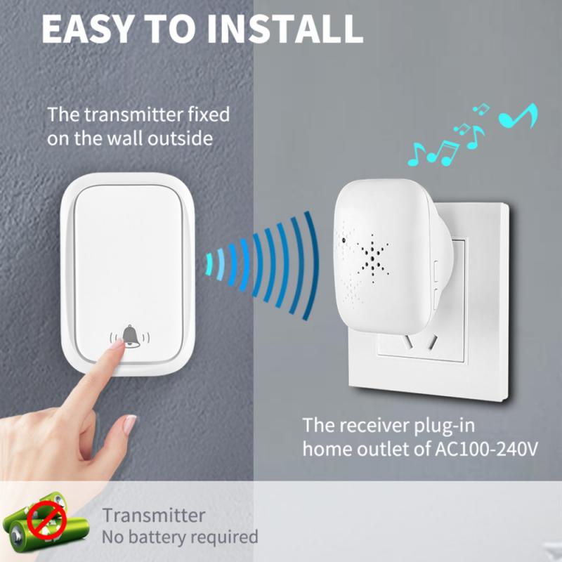 Wireless Doorbell Welcome Bell Dust-proof 32 Tune Song Home Door Bell Smart Security Chime Outdoor Waterproof Touch Button Bells