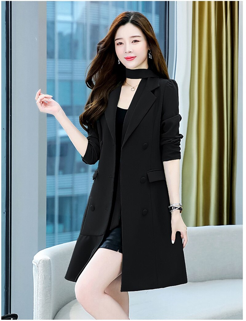 Gabardina larga de doble botonadura para Mujer, abrigo , ropa de calle, primavera y otoño, novedad de 2022: black / L