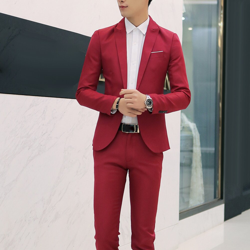 Mens Suits Met Broek Solid Heren Blazer Slanke En Past Bruiloft Mannelijke Bruidegom Tuxedos Suit Prom (Jas + Broek) kostuum Homme
