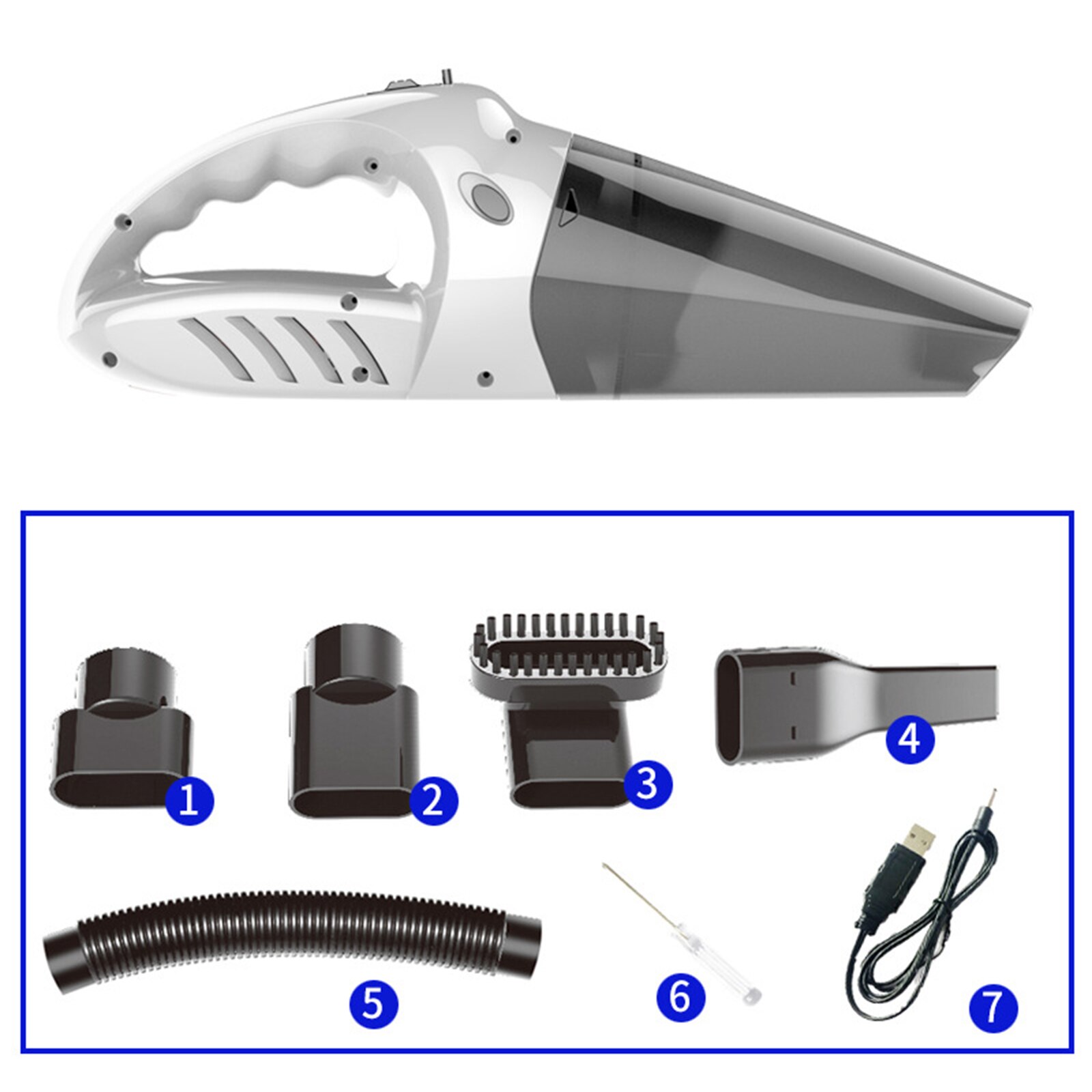 Portable Vacuum Cleaner Car Duster Machine USB Wet/Dry for Home Office: White