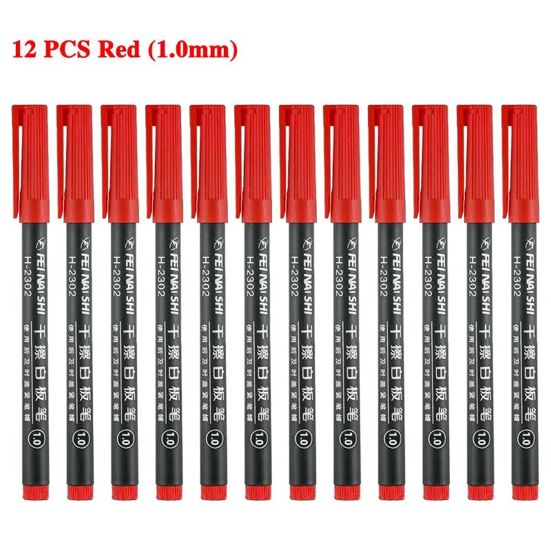 12Pcs Erasable Whiteboard Pen 0.5/1.0mm Fine Point Black/Blue/Red Ink Blackboard Marker School Office Art Writing Stationery: Bordeaux