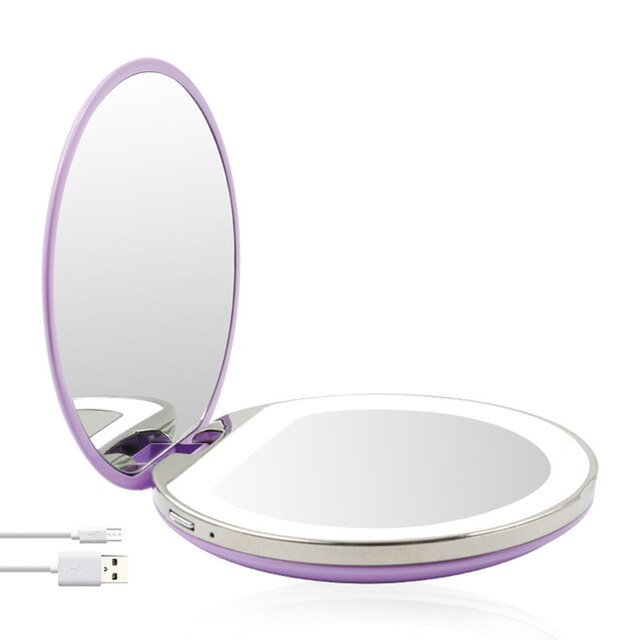 Magnifying Lighted Makeup Mirror Light Mini Round Portable LED Make Up Mirror Sensing USB Chargeable Makeup Mirror
