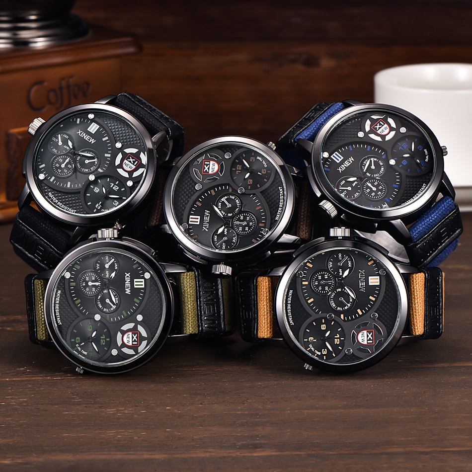 Horloge quartz herenhorloge leren riem heren zwart wit sportklok topmerk met quartz