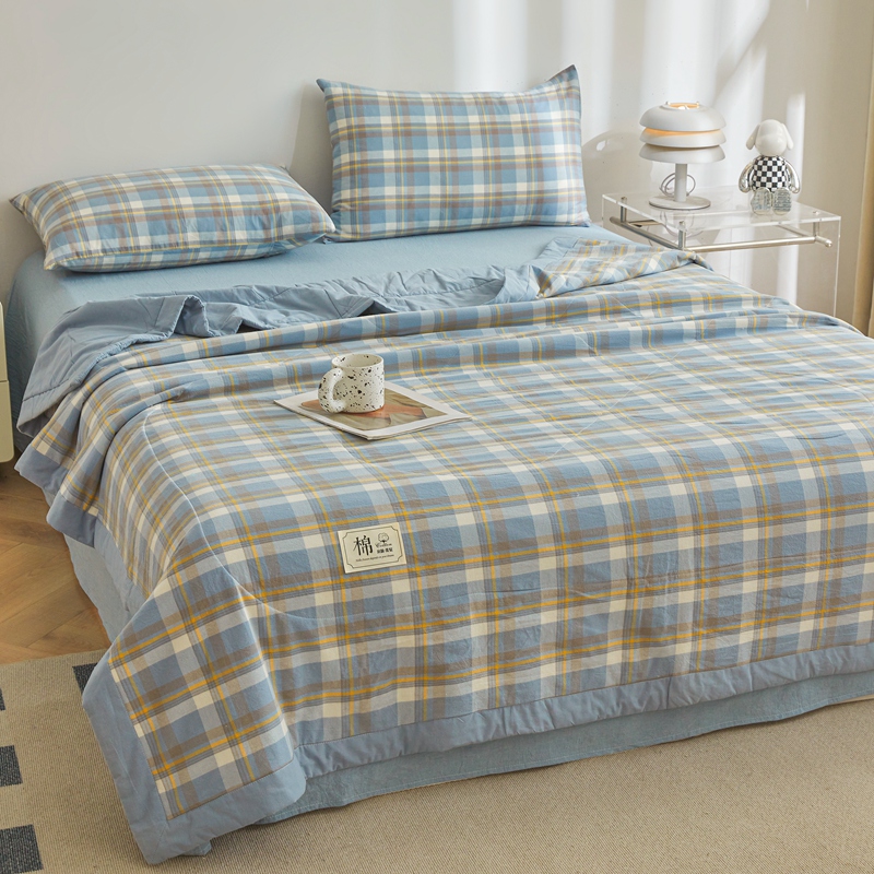 Sommer-Steppdecke aus reiner Baumwolle mit langem Klammer-Kern, klimatisierte Steppdecke, waschbar, kariert, weicher Bettdecke für Doppelbett, Zwilling-Königin-Größe-Bett